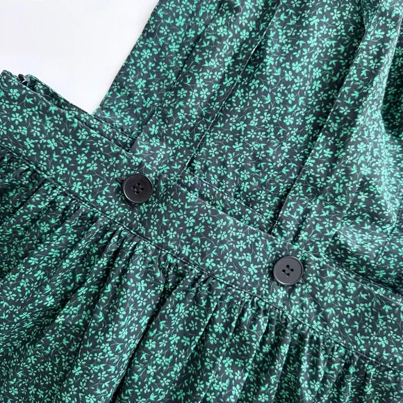 Zara Green Floral Midi Dress Ruffle Strap Square Neck Cottagecore Size S - Picture 11 of 16